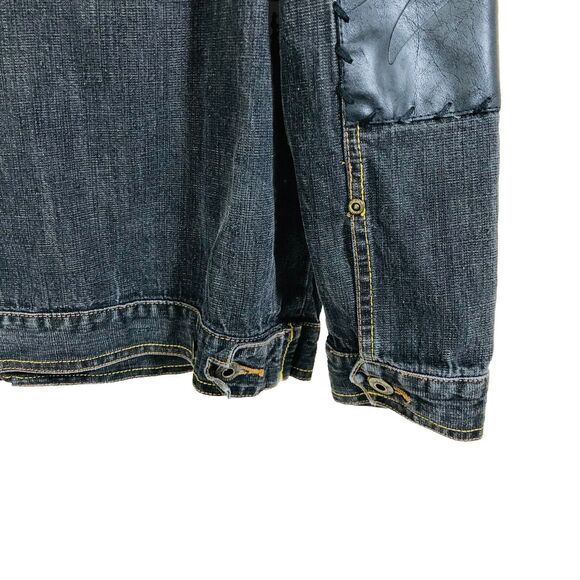 Vintage Ecko Unltd. Denim Jacket Leather Patchwork Rhino Men's Large - Picture 9 of 12